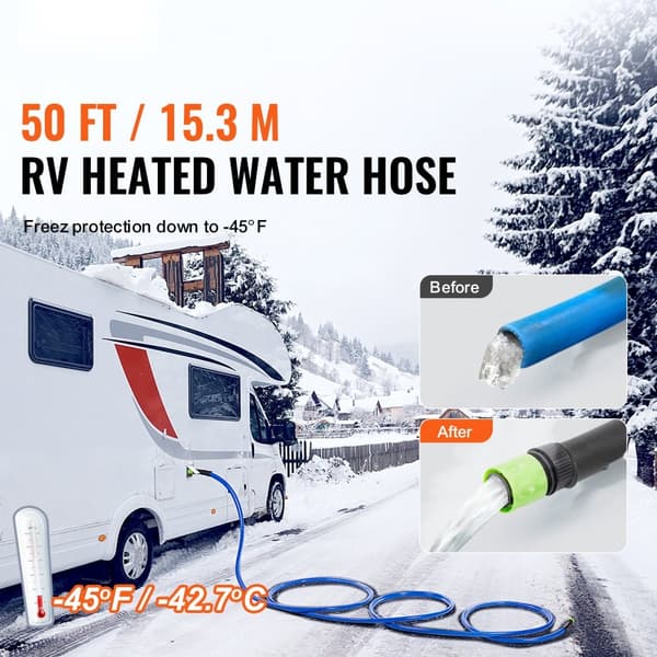 15,2 m varm vand slange, camping drikkevand slange, 285W, hurtig opvarmning, energieffektiv