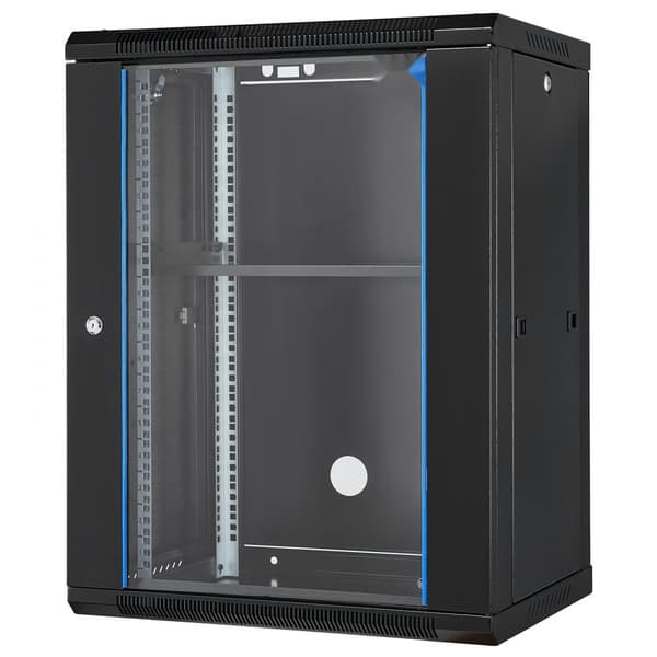 15U vægmonteret netværksserver rack kabinet, 18'' glasdør med lås, holdbar og funktionel opbevaring