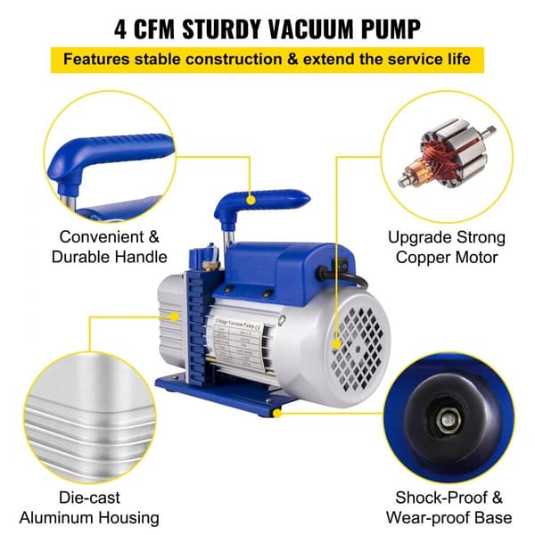 Vakuumpump 2 Gallon, 4CFM 1/3HP, Vakuumkammare, hög effektivitet, kompakt design