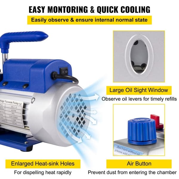 Vakuumpump 2 Gallon, 4CFM 1/3HP, Vakuumkammare, hög effektivitet, kompakt design