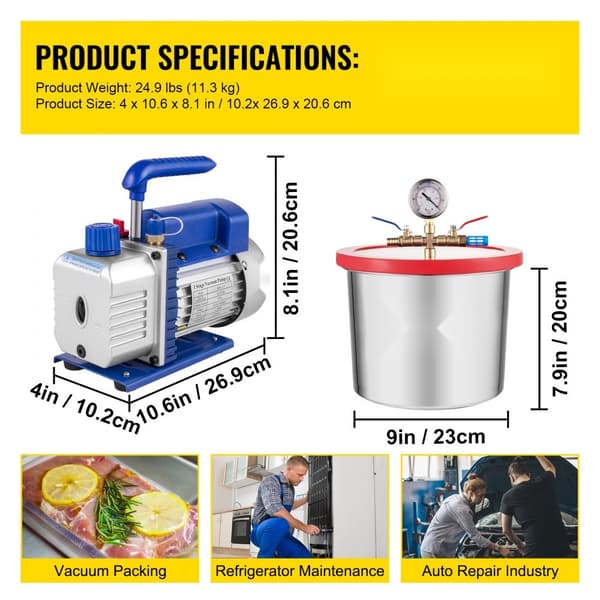 Vakuumpump 2 Gallon, 4CFM 1/3HP, Vakuumkammare, hög effektivitet, kompakt design