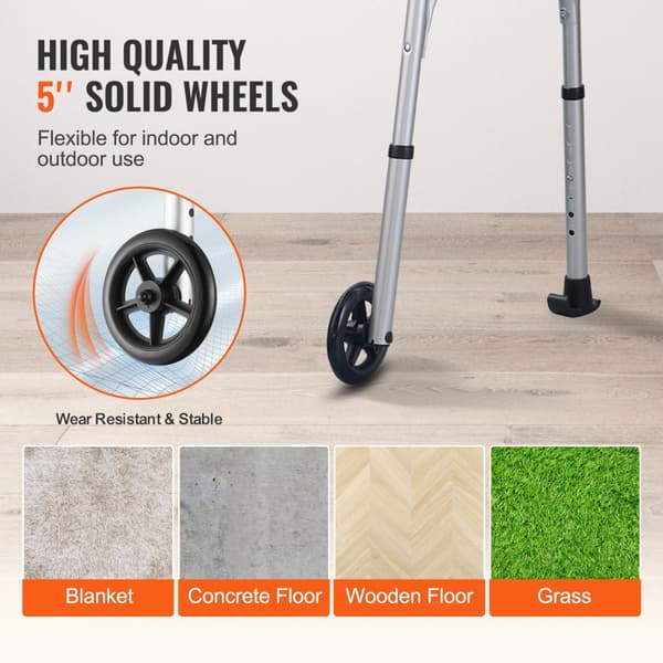 Foldbar rollator 2-i-1 med armlænspuder, 5" solide hjul, højdejusterbar, letvægtsdesign