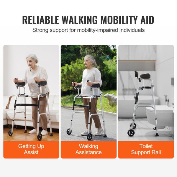 Foldbar rollator 2-i-1 med armlænspuder, 5" solide hjul, højdejusterbar, letvægtsdesign