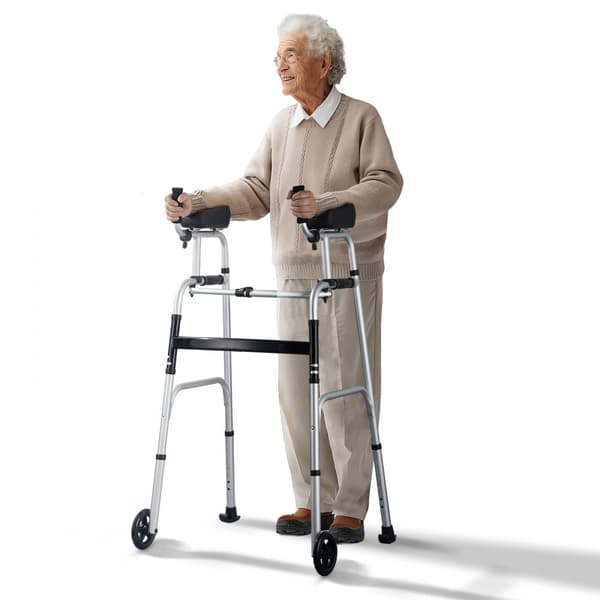 Foldbar rollator 2-i-1 med armlænspuder, 5" solide hjul, højdejusterbar, letvægtsdesign