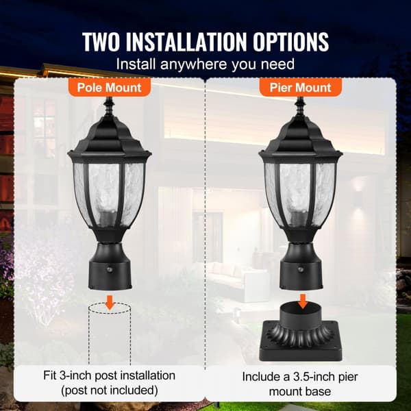 Skymning till gryning utomhus lampstolpe 2-pack, 390 mm, Pier Mount, energieffektiv belysning