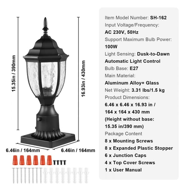 Skymning till gryning utomhus lampstolpe 2-pack, 390 mm, Pier Mount, energieffektiv belysning