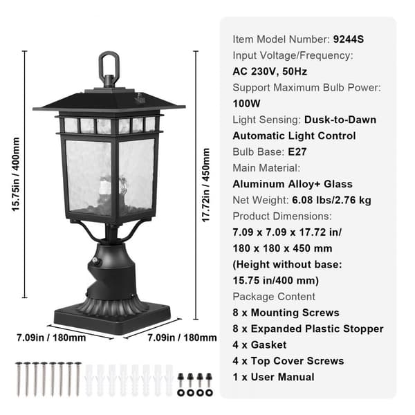 Skymning till gryning utomhuslampor, 2-pack, 400 mm stolpe, Pier Mount ljusarmatur