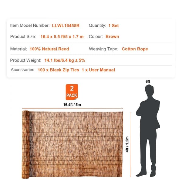 Reed Hegn 2-Pack, Privat Blind Hegn Skærm, Landskabspleje, 16,4' x 4'