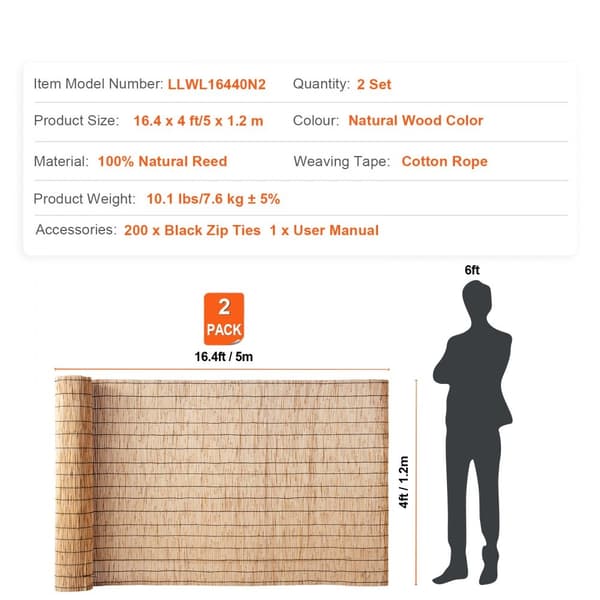Reed Hegn 2-Pack, Landskabspleje, Privat Blind Hegn Skærm, 5 m x 1,2 m