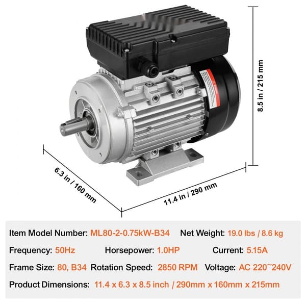 2,2KW Elmotor, 2800RPM, AC 220~240V, 13,8A, 1-faset, 24mm Nøgleaksel, høj ydeevne, energieffektiv
