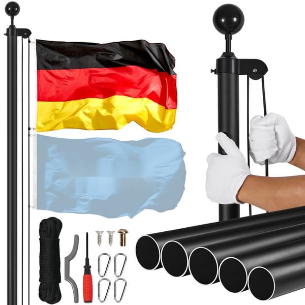 20FT Löstagbar Flagstänger av Aluminium, Robust Design, Tysk Kvalitet, Svart Färg