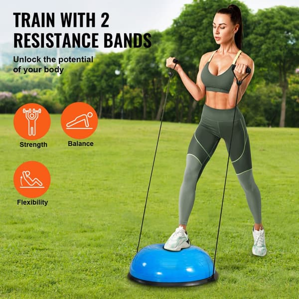 "23'' Halv Träningsboll, Yoga Balans Stabilitetsboll, Motståndsband, Perfekt för Träning och Rehabilitering"