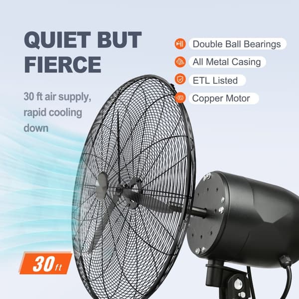 Oscillerande väggdimfläkt 24", metall, 3 hastigheter, 115W, energieffektiv och tyst drift