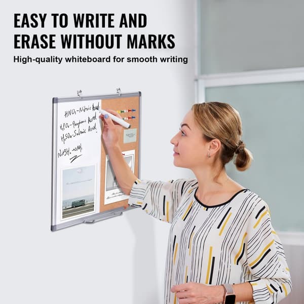Whiteboard & Korktavle Combo 24" x 18" med Aluminiumsramme, Ideel til Skolehjem og Kontor