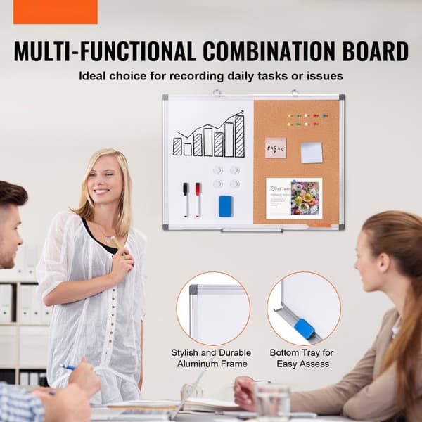 Whiteboard & Korktavle Combo 24" x 18" med Aluminiumsramme, Ideel til Skolehjem og Kontor