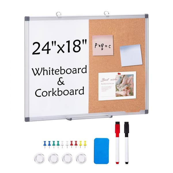 Whiteboard & Korktavle Combo 24" x 18" med Aluminiumsramme, Ideel til Skolehjem og Kontor
