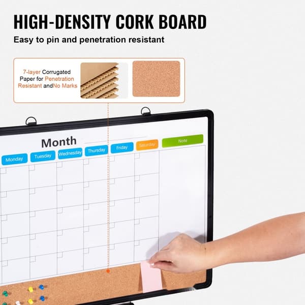 Månadskalender 24"x18" Whiteboard och Korktavla Combo med Aluminiumram, perfekt för planering och organisering