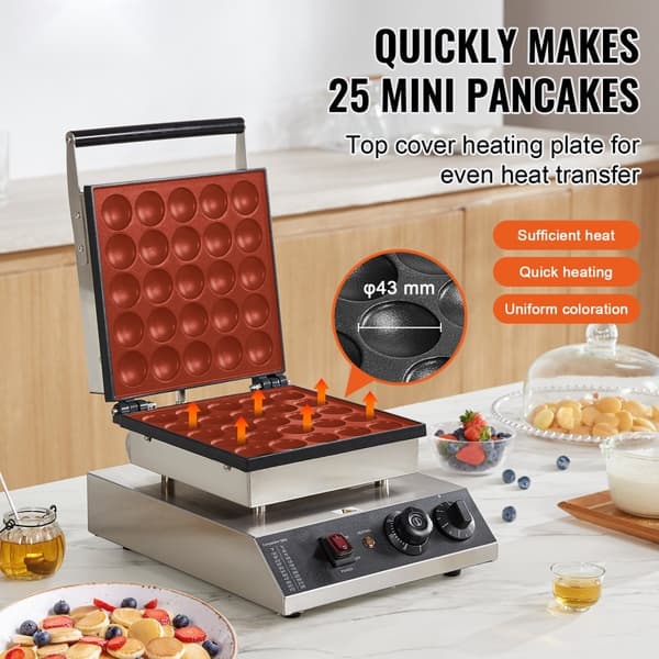 25 STK 43 mm Mini Holländsk Pannkaksmakare, Kommersiell Dorayaki Bakmaskin, 1700W Kraft