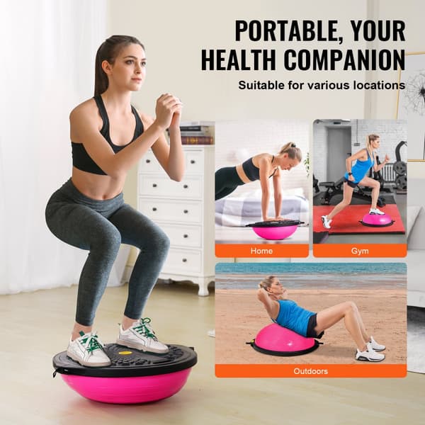 26" Halv träningboll för yoga, balans och stabilitet, med motståndsband
