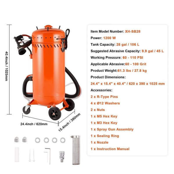 28 Gallon Vakuum Sandblaster, Støvfri Sandblaster med 1200W Vakuumsystem, Effektiv og Holdbar