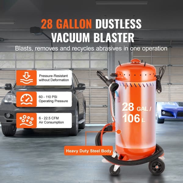 28 Gallon Vakuum Sandblaster, Støvfri Sandblaster med 1200W Vakuumsystem, Effektiv og Holdbar
