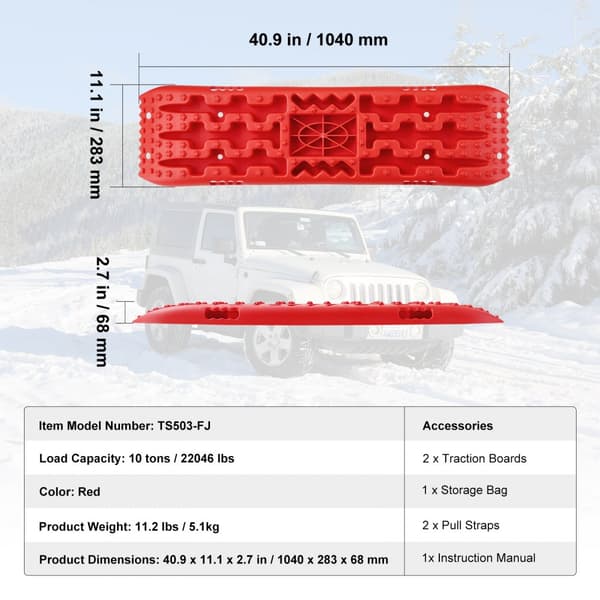 Dragbräda 2-pack, PP-material för mud, snö och sand, lång design, röd färg