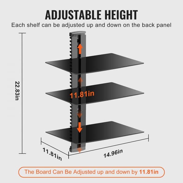 Glas flydende hylder 3-lags, holder op til 18 lbs, TV-vægbeslag med hylde, elegant design, nem installation