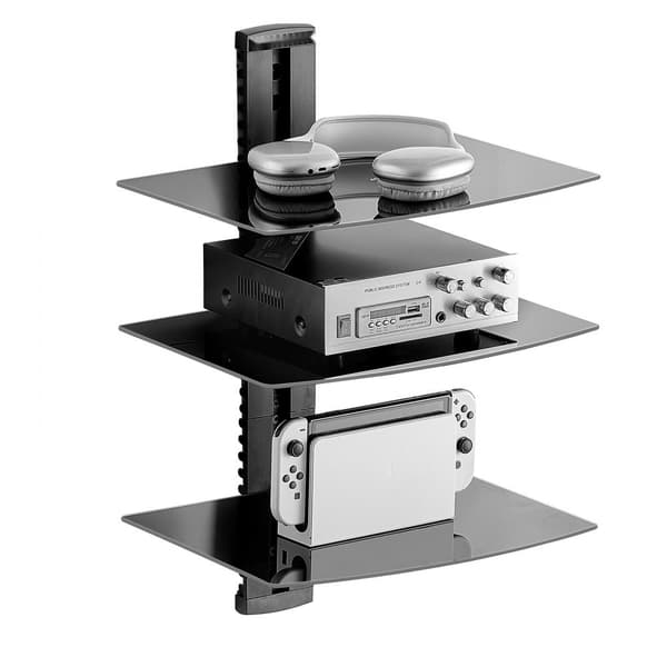 Glas flydende hylder 3-lags, holder op til 18 lbs, TV-vægbeslag med hylde, elegant design, nem installation