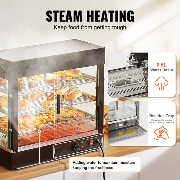 Kommerciel madvarmer 3-lags bordplade med lys, pizzaskab til display, optimal temperaturkontrol