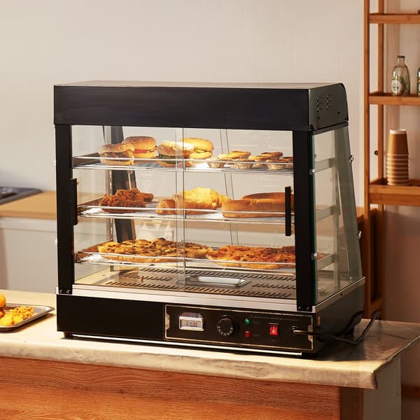 Kommerciel madvarmer 3-lags bordplade med lys, pizzaskab til display, optimal temperaturkontrol