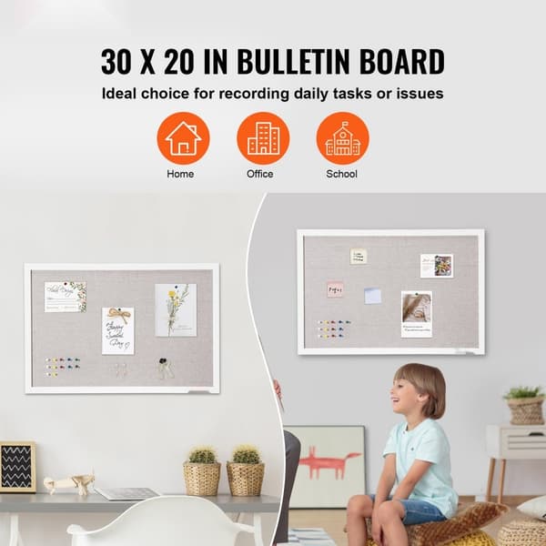 30"x20" Valkoinen Korkkitaulu Pellavapinnalla - Seinään Kiinnitettävä Ilmoitustaulu, Moderni Sisustusratkaisu
