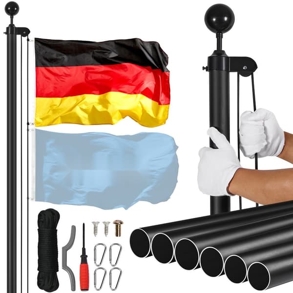 Aftagelig flagstang 30FT, heavy duty aluminium, sort, tysk design