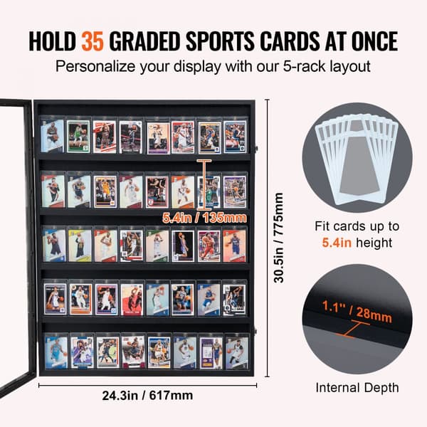 35 Graded Sports Card Display Case, 24,3x30,5x2,1 tommer, baseballkort displayramme, 98 % UV-beskyttelse, klart PC-glas, aflåseligt