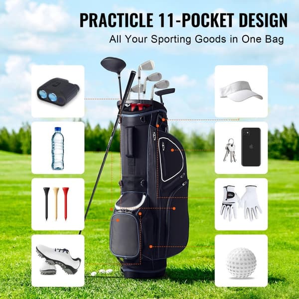 35" Golfkärrylaukku 14-suuntaisella jakajalla, 11 parhaalla taskulla, mustavalkoinen malli