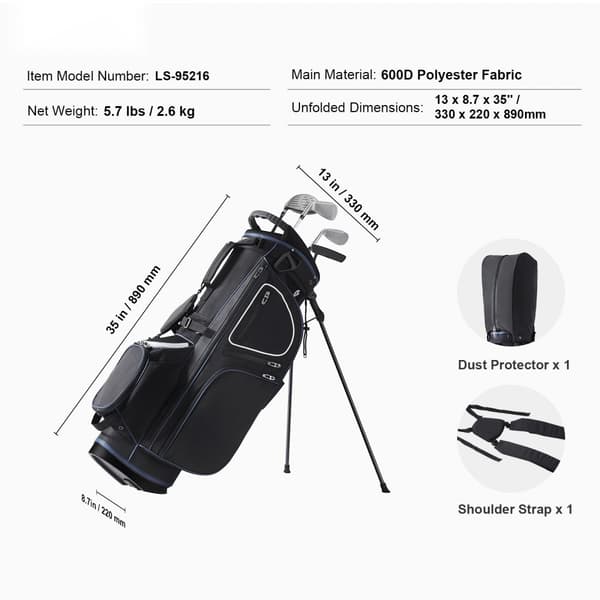 35" Golfkärrylaukku 14-suuntaisella jakajalla, 11 parhaalla taskulla, mustavalkoinen malli