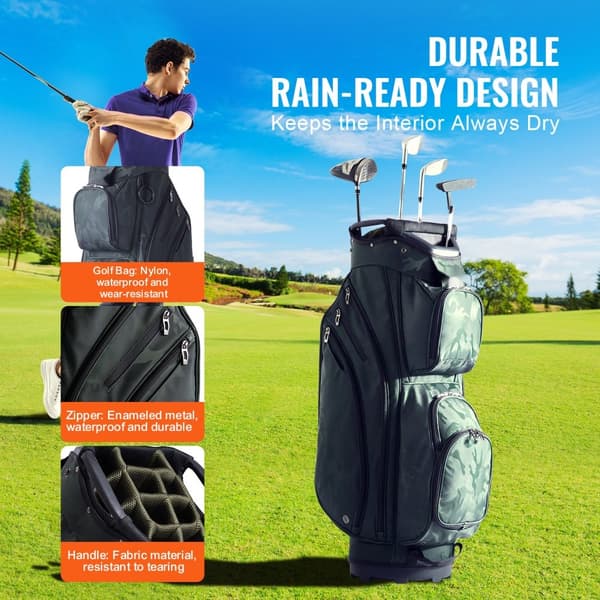 Golfvognstaske 36”, 14-vejs organiser, divider-top, flere lommer, militærgrøn