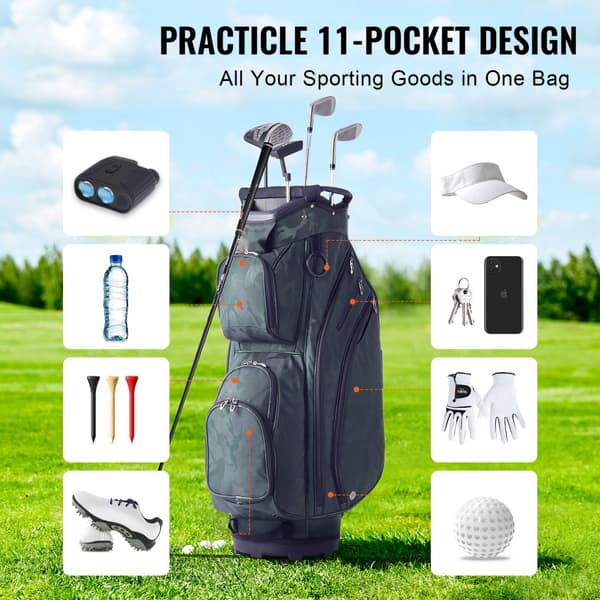 Golfvognstaske 36”, 14-vejs organiser, divider-top, flere lommer, militærgrøn
