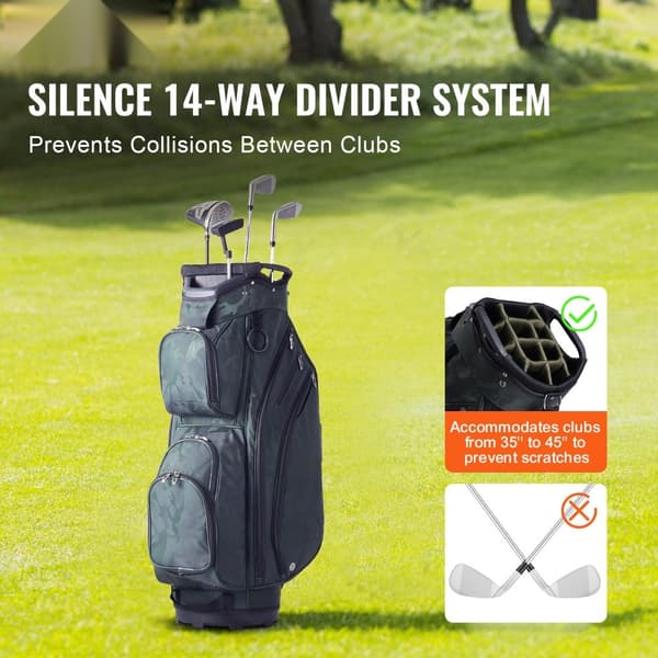 Golfvognstaske 36”, 14-vejs organiser, divider-top, flere lommer, militærgrøn