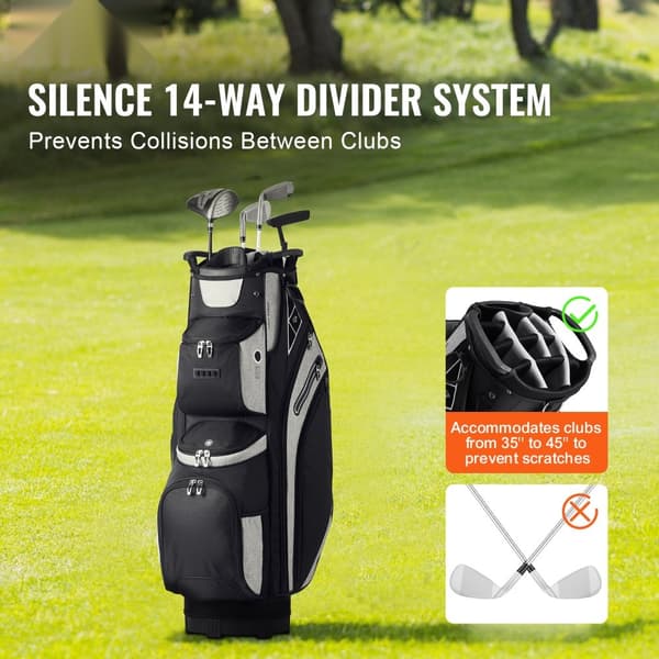 Golfvognstaske 36”, 14-vejs organizer, multiple lommer, vælg farve, holdbar kvalitet