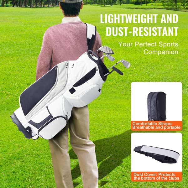 Golfvognstaske 36” med 14-vejs organizer, 13 lommer, hvid nylon, perfekt til golfudstyr