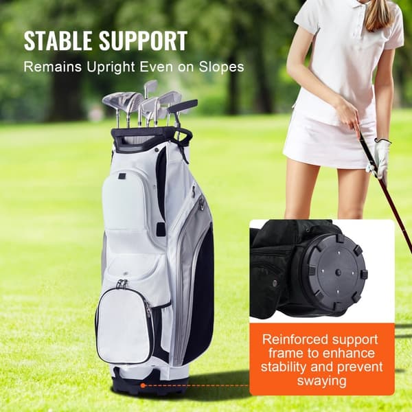 Golfvognstaske 36” med 14-vejs organizer, 13 lommer, hvid nylon, perfekt til golfudstyr