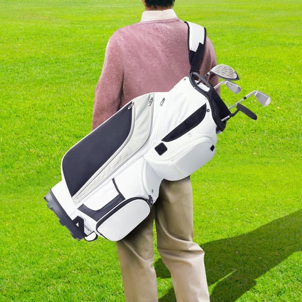 Golfvognstaske 36” med 14-vejs organizer, 13 lommer, hvid nylon, perfekt til golfudstyr