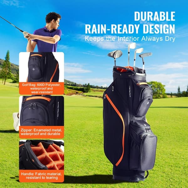 Golfvognstaske 36”, 14-vejs organizer, top med 13 lommer, sort design, praktisk og holdbar