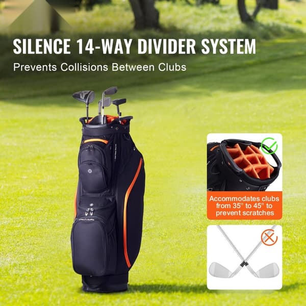 Golfvognstaske 36”, 14-vejs organizer, top med 13 lommer, sort design, praktisk og holdbar