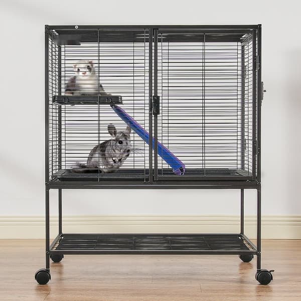 36" metal smådyrsbur, 2-trins rullende ilderbur med bakke og A-rampe, holdbar og praktisk