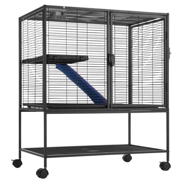 36" metal smådyrsbur, 2-trins rullende ilderbur med bakke og A-rampe, holdbar og praktisk