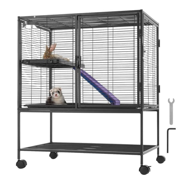 36" metal smådyrsbur, 2-trins rullende ilderbur med bakke og A-rampe, holdbar og praktisk