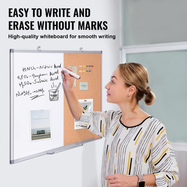 Whiteboard og korktavle combo 36"x24" med aluminiumsramme til skoler og hjem