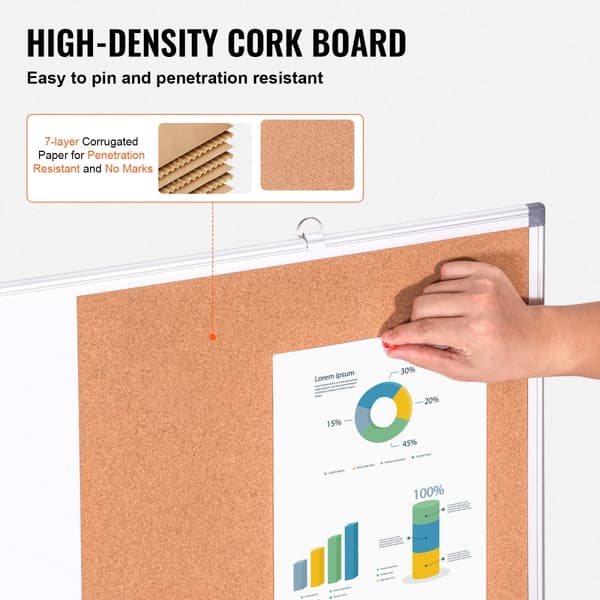Whiteboard og korktavle combo 36"x24" med aluminiumsramme til skoler og hjem