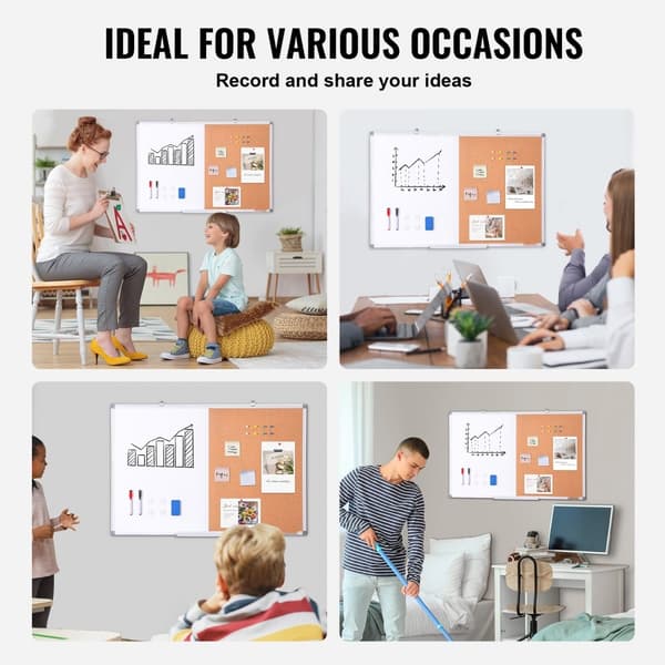Whiteboard og korktavle combo 36"x24" med aluminiumsramme til skoler og hjem